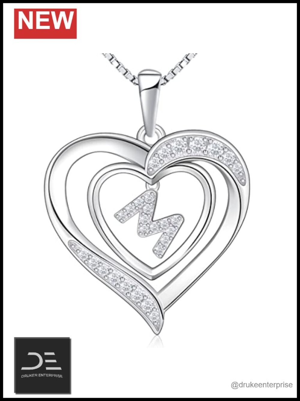 925 Sterling Silver Heart Initial Pendant Necklace, Personalized Letter Jewelry